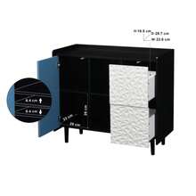 Aparador buffet, armário preto com portas azuis, 2 gavetas com painel único e 2 compartimentos abertos, armário bar de café moderno, armário lateral para cozinha, sala de jantar - Azul - Ver 5