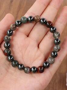 1pc Anxiety Relief Bracelet, Stress Relieving, Anti-Fatigue Natural African Bloodstone & Turquoise Beaded Bracelet, Suitable For Men And Women Daily Wear(The Number And Color Of The Beads Are Random.)