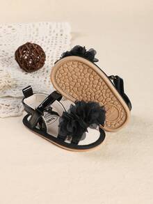 0-1 Year Old Infant Girl Soft Bottom Anti-Slip Breathable Sandals, Suitable For 3-6 Months, 9-12 Months Toddler, Summer - Black - View 2