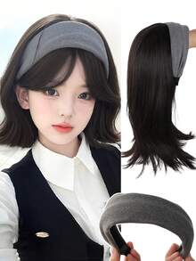 女士波浪卷发假发，带发箍，合成纤维假发，可拆卸发带，半头假发 - 彩色 - 查看 12