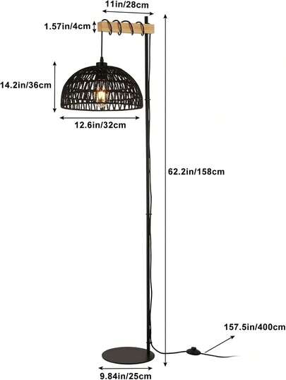 Alpinaluz "SALVIA" Wooden Vloer Lamp Zwart Jute Rope Shade E27 view 2