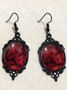 2pcs Gothic Style Whimsigoth Red Mirror Exaggerated Dangle Earrings, Suitable For Daily, Party, Gathering Wear, Women's Surprise Gift