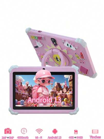RAM 4GB + ROM 64GB / Máy tính bảng 7 inch / Lõi tứ 1,3 GHz / Android 13 MTK8321 / Màn hình IPS HD 1280x800 / Camera 2MP + 5MP / Pin 4000mAh / WiFi, Kiểm soát của phụ huynh, Giáo dục, Chơi game / Máy tính bảng giáo dục bằng nhựa ABS + Silicone (Bao gồm: Hộp, Cáp, Sách hướng dẫn, OTG, Mã PIN SIM)