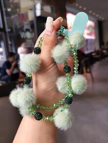 1 件毛球水晶钻手机链，女士腕带挂饰，适合户外、旅行、派对、购物、短款手机挂绳配件，适合送给母亲、家人、朋友、生日、节日的礼物 - 彩色 - 查看 18