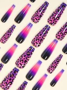 Thể hiện tình yêu của bạn với 24 chiếc móng tay giả hình quan tài màu đen thanh lịch với các đốm màu tím và hồng không đều màu đen chuyển màu móng tay giả họa tiết da báo thời trang phong cách Y2K che phủ hoàn toàn cho phụ nữ và trẻ em gái Bao gồm 1 tờ keo dán & 1 miếng dán mini dạng gel thạch Giao hàng ngẫu nhiên - Màu tím - Xem 3