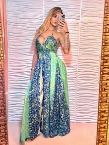 Silk Dress, Boho Style, Bare Back With Elastic. - Dark Blue - View 1