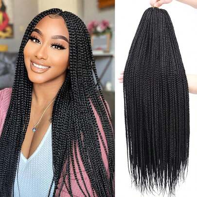 1/7 Box Braid Crochet Wig, 24/30 Inches Long, 18/126 Strands Black Box Braids Pre-Looped