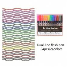 双线轮廓永久性记号笔，8/12/24/36/48 色波浪闪光记号笔套装，自轮廓金属记号笔，适用于艺术、绘画、涂鸦、卡片制作、圣诞贺卡、DIY 工艺品、文具返校