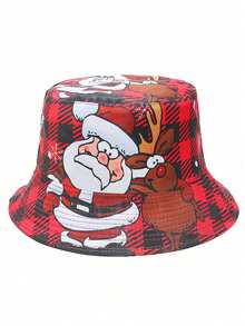 1pc Women's Cute Cartoon Christmas Themed Bucket Hat, Versatile Unisex Bucket Hat For Outdoor Casual, Suitable For Christmas