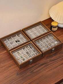 1pc Luxury Black Walnut Wood Jewelry Box, Wooden Skylight Jewelry Box With Lock, Flannel Lined Jewelry Box, Transparent Dustproof Jewelry Box, Desktop Jewelry Storage Box, Large Capacity Anti-Oxidation Jewelry Storage Box, Jewelry Storage Display Organizer - Multicolor - View 6