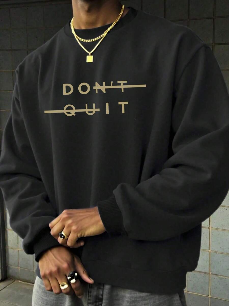 K-GLORY 男士休闲百搭印花圆领卫衣 - 黑色 - 查看 1