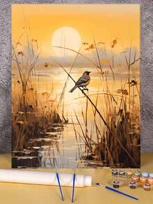 DIY Paint By Numbers Kit - Wetlands & Reeds Scene 19.7x15.7" Canvas, Acrylics & Brushes Included (Frame Not Included) - Multicolor - View 2