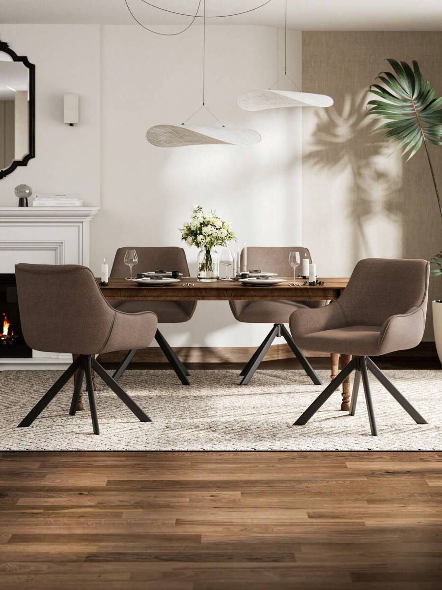 Stylish Suit-Lapel Upholstered 360° Swivel Dining Chairs With Armrests And Metal Legs For Dining Room, Living Room, Office - Set Of 2 / Set Of 4 / Set Of 6 - Mocha Brown - Mocha Brown - View 1