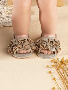 Giày sandal mùa hè cho trẻ sơ sinh và trẻ mới biết đi, 0-1 tuổi, 5-8-12 tháng, Đế mềm, Dễ thương, Thời trang, Thoáng khí - Vàng - Xem 6