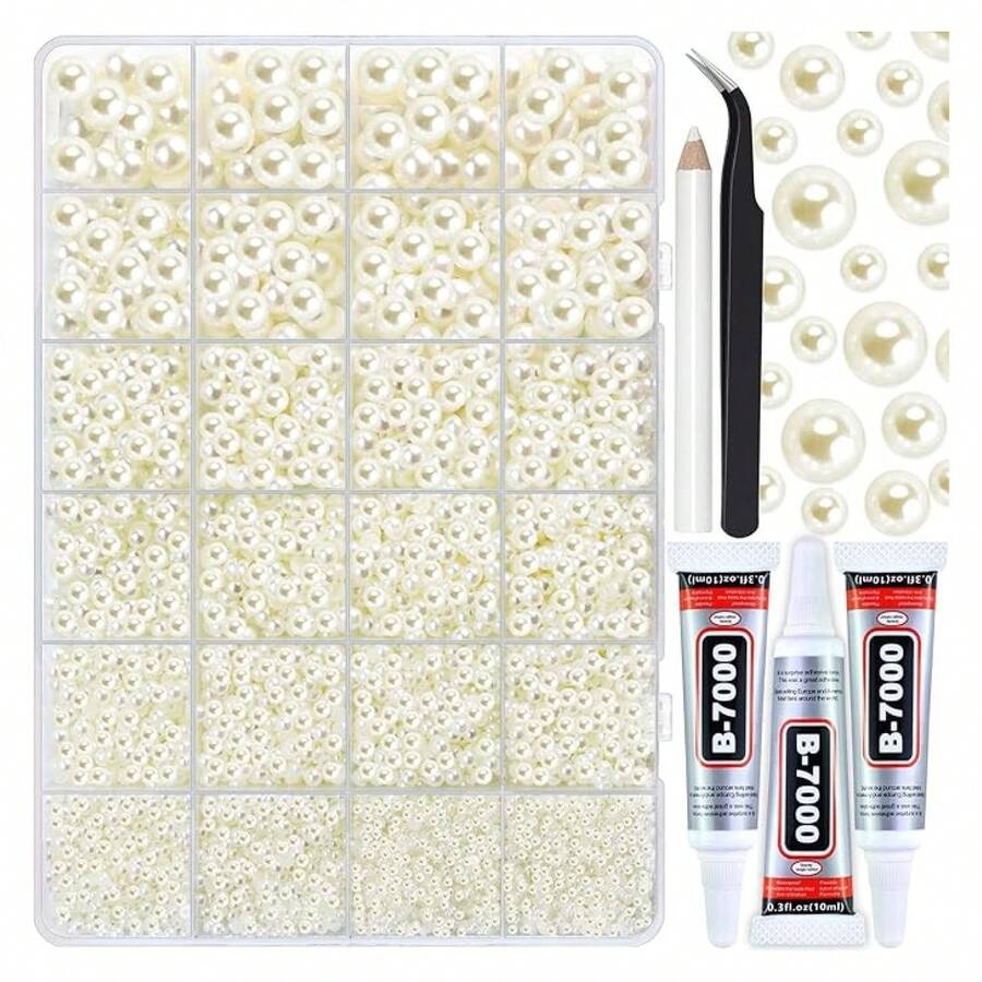 10000PCS Ivory Flatback Pearls, Mixed 2mm 3mm 4mm 5mm 6mm 8mm 10mmABS Half Pearls For Crafts Tumblers Shoes Cabs Cabochons Nails, Beige Flat Pearl Beads For Bedazzling With B7000 Glue - Nhiều màu 122 - Xem 1
