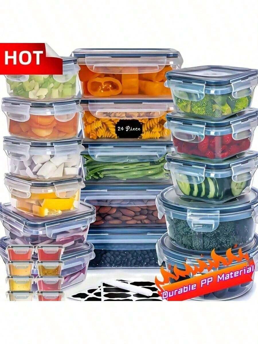 48/52 Piece Set Of Fresh-Keeping Boxes (24/26 Lids+24/26 Containers), Reusable, Leak Proof, Suitable For Microwave And Dishwasher, Used For Storing Fruits, Dried Coffee Beans, Sugar, Vegetables, Etc., In Restaurants, Kitchens, And Food And Tableware Transportation