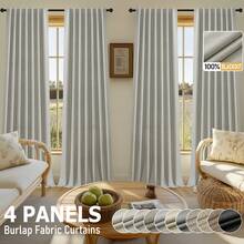 4pcs Burlap Linen Blackout Curtains For Living Room/Bedroom, Back Tab Faux Linen Textured 100% Blackout Drapes, Thermal Insulated Privacy Protection Farmhouse Window Curtains - Taupe - Xem 1