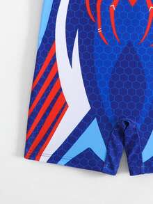 男童卡通印花短袖连体拉链泳衣