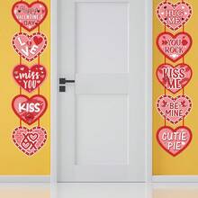 Valentine's Day Heart Hanging Decoration, Atmosphere Decor Props, Valentine's Day Party Decorative Banner & Tags - Red - View 7