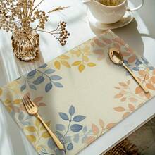 4-Piece Set, Leaf Pattern Printed Placemats Tablecloth, 4-Piece Table Mat Set, Washable Placemats, Suitable For Kitchen Dining Home Table Decoration4PC/12*18in/45*30cm - 彩色 - 查看 2
