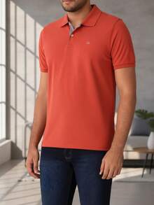 Ogochi Men's Basic Plain Polo Shirt With Logo, No Pocket, Original - Hot Sauce - View 10
