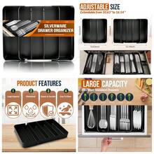 Adjustable Expandable Silverware Drawer Organizer Utensil Tray With Customizable Dividers For Kitchen Cutlery Storage Perfect For Organizing Spoons Forks Knives And Other Dining Tableware Heavy Duty Plastic Design For Long Lasting Use Fits Standard Kitchen Drawers Ideal For Home Restaurant Office Use Space Saving Expandable Design Clutter Free Drawer Solution Easy To Clean Dishwasher  Black Non-Slip Base Keeps Organizer Secure In Drawer Multipurpose Use For Craft Supplies Makeup Tools Office Utensils And More Maximize Drawer Space With This Versatile Organizer Great Wedding Housewarming Gift Idea For Men And Women Practical And Stylish Kitchen Upgrade - 1 - 查看 2