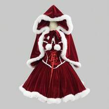サンタ コスプレ レディース 可愛い サンタコス 衣装 帽子 ケープ付き 3点セット クリスマス サンタクロース 仮装 コスチューム 大きいサイズ 演出服 イベント パーティー 舞台 新年会 文化祭 - レッド - チェックする 1