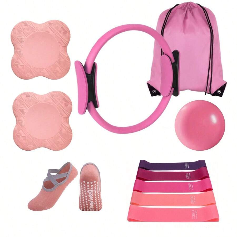 11-Piece Pilates Ring Set - Women's Home Fitness Equipment - Hip Resistance Band Stretching Device, Pilates Mini Yoga Fitness Ball, Yoga Socks, Knee Pads, Hand Pads And Elbow Pads, Drawstring Pocket. It Is Suitable For Exercising The Legs, Arms, Thighs, Etc. At Home - Multicolor - View 1