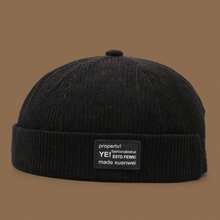 Mũ len nhung kẻ unisex phối da, mũ beanie màu trơn kiểu Nhật, mũ tang cổ điển, phù hợp cho cả nam và nữ, phong cách Hàn Quốc thường ngày cho mùa thu/đông. - A - Xem 5