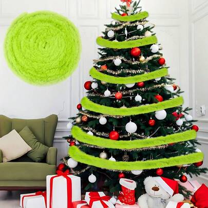 1pc/2pcs 39.37in Green Artificial Fur Ribbon Rolls - Soft Christmas Wreaths, Corsages, And Bow Decorations For Holiday Crafts, Suitable For Christmas Trees, DIY Projects, And Year-Round Use - Classic Artificial Fur Fabric