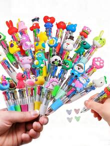 1/5/10支装迷你马卡龙彩色礼盒套装，趣味动物造型，4合1彩色墨水可爱动物图案，儿童礼品套装，婴儿洗礼礼物，洗礼和生日礼物，办公和学校用品，课堂奖励，可爱笔礼品派对礼品袋套装（款式随机） - 彩色 - 查看 1