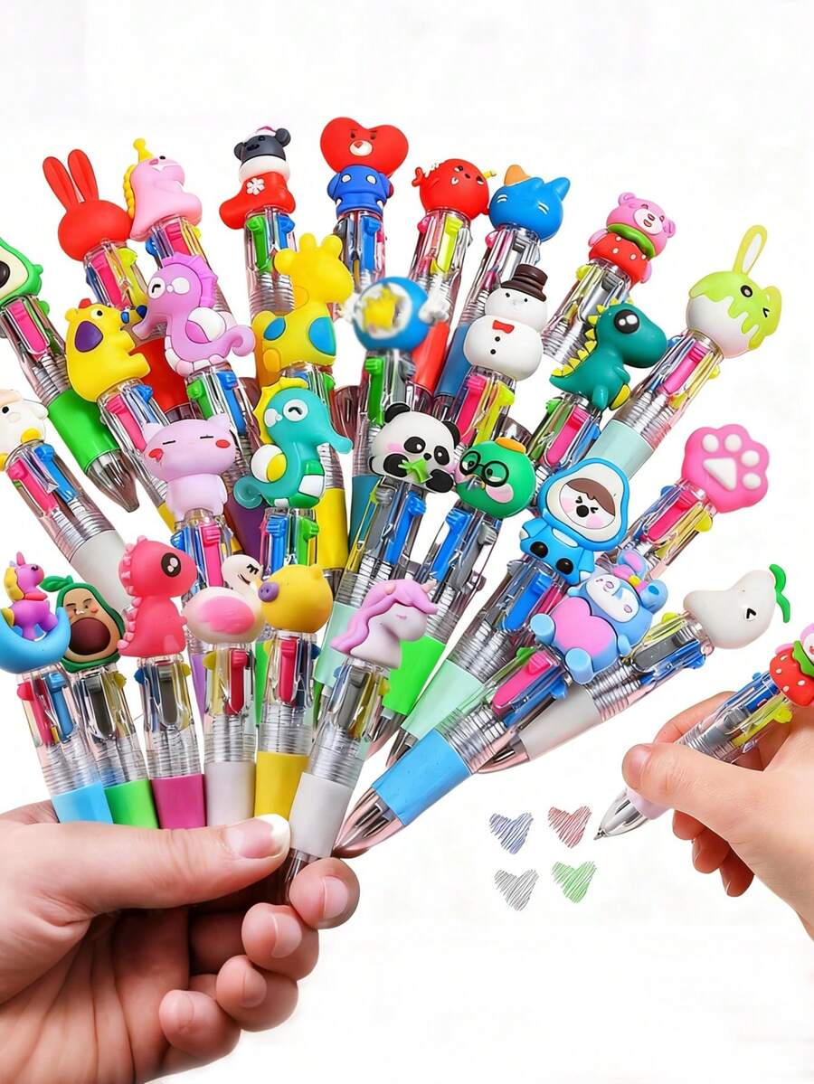 1/5/10支装迷你马卡龙彩色礼盒套装，趣味动物造型，4合1彩色墨水可爱动物图案，儿童礼品套装，婴儿洗礼礼物，洗礼和生日礼物，办公和学校用品，课堂奖励，可爱笔礼品派对礼品袋套装（款式随机） - 彩色 - 查看 1