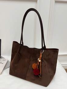 2pcs/Set Autumn/Winter Large Capacity Plush Tote Bag, Fashionable Commuter Handbag With Detachable Pouch & Charm - Multicolor - View 3