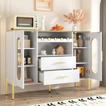 White Sideboard With Glass Fronts And Wine Rack – Sideboard For Dining Room And Living Room – Adjustable Base – Plenty Of Storage And Modern Design - White - View 6