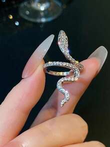 1pc Sterling 925 Silver Luxury Fashionable Elegant Shining Animal. Snake Cubic Zirconia Opened Adjustable Finger Ring For Women Daily Wearing Friendship Birthday Party Jewelry Gift