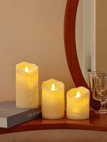 3pcs/5pcs Warm Yellow Realistic Dripping Wax LED Electronic Candles, Cozy Atmosphere With Melting Edge Texture, Realistic Flame Details, Suitable For Christmas, Holidays, Weddings, Parties, Romantic Decor, Men's Gifts, Home Decor, Personalized Gifts, Ramadan, Wall Decor, Bedroom, Garden, Bathroom Accessories - Warm White - View 5