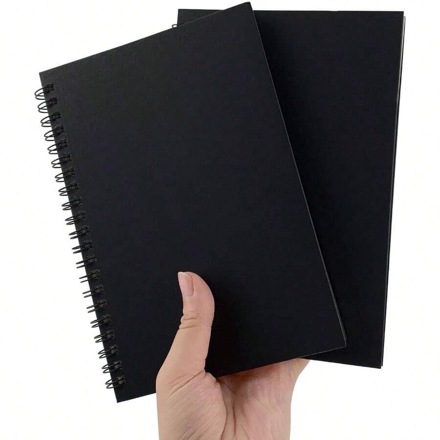 Black Sketch Coil Notebooks, 2 - Pack, 120 Pages 60 Sheets Hardcover With 1150GSM Cardstock, 5x 5.1 Inches, 100GSM Paper - 黑色 - 查看 1