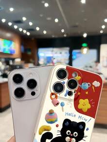 Funda para teléfono con diseño de gato negro adorable. Un diseño felino divertido, compatible con teléfonos ,  17,  16 Pro Max,  15 Pro Max,  13 y  12. Fabricada con TPU resistente a los golpes, protege contra caídas y arañazos. Un regalo perfecto para familiares, amigos y seres queridos en ocasiones especiales. - Blanco antiguo - Ver 3