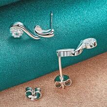 925镀银音符锆石耳钉，女士婚礼派对时尚首饰 - 銀色 - 查看 3