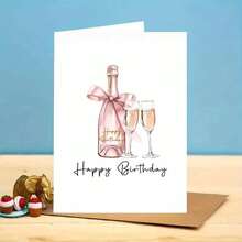 成人款优雅香槟生日贺卡 - “生日快乐”玫瑰金气泡酒杯设计（含信封） - 彩色 - 查看 5