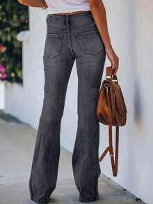 ARWY Faded American Slim Fit Fashionable Versatile Bootcut Jeans For Women, Elegant Bohemian Everyday, Night Out, Vacation, Suitable For Halloween, Easter, All Seasons - Dark Grey - View 3