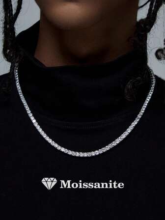 925纯银3.0毫米莫桑石嘻哈项链，男士莫桑石项链，男士银饰，男士莫桑石，男女皆宜的银饰，适合日常佩戴、派对、度假、情人节、圣诞节、万圣节等场合，闪亮珠宝，女士礼物之选。