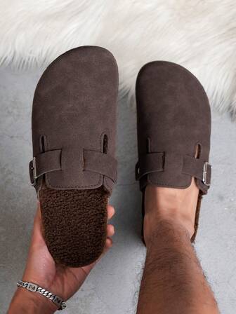 Men's Mule Shoes New Vintage Slip-On Shoes Casual Slouchy Shoes, Closed Toe Flat Mules With Adjustable Strap, Padded For Autumn/Winter, Non-Padded For All Seasons