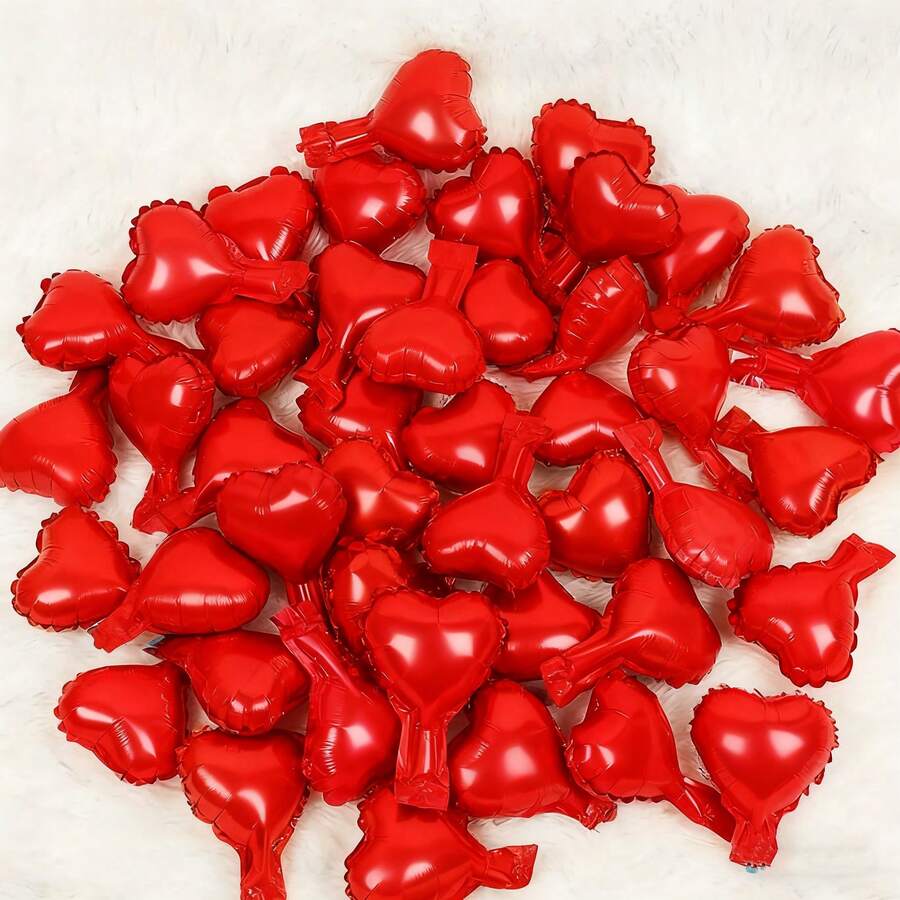 50pcs 5-Inch Red Heart Shaped Foil Balloons For Valentine's Day, Birthday, Wedding, Anniversary, Party Decoration - Multicolor - View 1