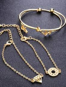 4PCS Gold Plated Bracelet Set Leaf Design Collection Diamond Accents Adjustable Minimalist Chains Stackable Jewelry Gift For Women Daily Wear Wedding Party Festival Special Occasions