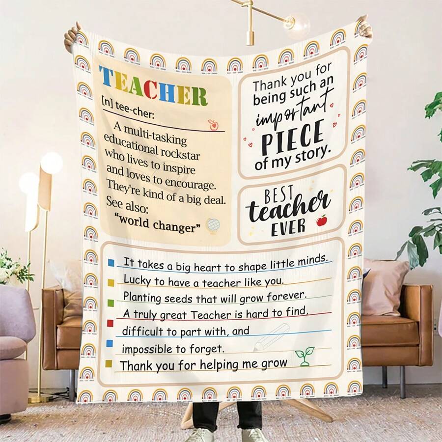 Teacher Appreciation Gifts , Best Teachers Day Gifts From Student, End Of Year Teachers Gift Idea, Teacher Gifts For Graduation Birthday Back To School Blanket,Super Soft Flannel Printed  Blanket,As Birthday Gifts, Family, Wedding, Souvenir Blankets, Polyester Blankets Suitable For All Seasons, Washable, Machine Washable, Lightweight, Breathable, Comfortable, Warm, Unique, 280gsm For Him, Her Personalized Ideal Gifts For Her, Him,  Perfect Nap, Camping, Travel, Home, Daily Life, Office Decoration, Birthday, Anniversary, Valentine's Day, Thanksgiving, Christmas, Halloween, Mother's Day, Father's Day, Wedding, New Year Gifts ,Sofa,Bed,Car,Bedroom,Living Room,Office,  Outdoor Camping, Beach,Wall Decoration - 多色2 - 查看 1