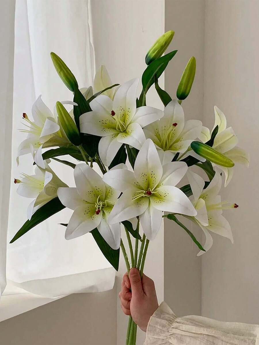 1/3/5支装,25.6英寸人造长茎百合花,双头百合,适用于家居装饰、卧室、客厅、餐桌、花瓶、婚礼、花束、户外花园、派对、周年纪念、情人节、生日礼物 - 彩色 - 查看 1