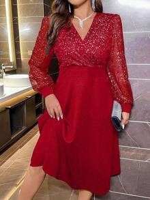 Plus Size Elegant Party Sequin Patchwork Dress