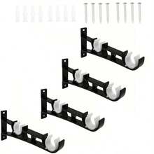 2pcs/4pcs Metal Black Double Rod Curtain Pole Brackets, Wall Mounted Curtain Rod Holders Suitable For Dual Layer Curtain Rods, For Kitchen, Living Room, Bedroom