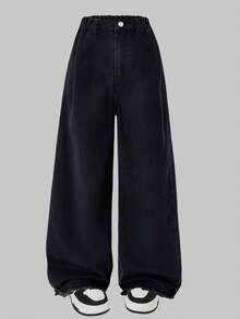 Tween Girls' Loose Straight Leg Jeans - Black - View 3